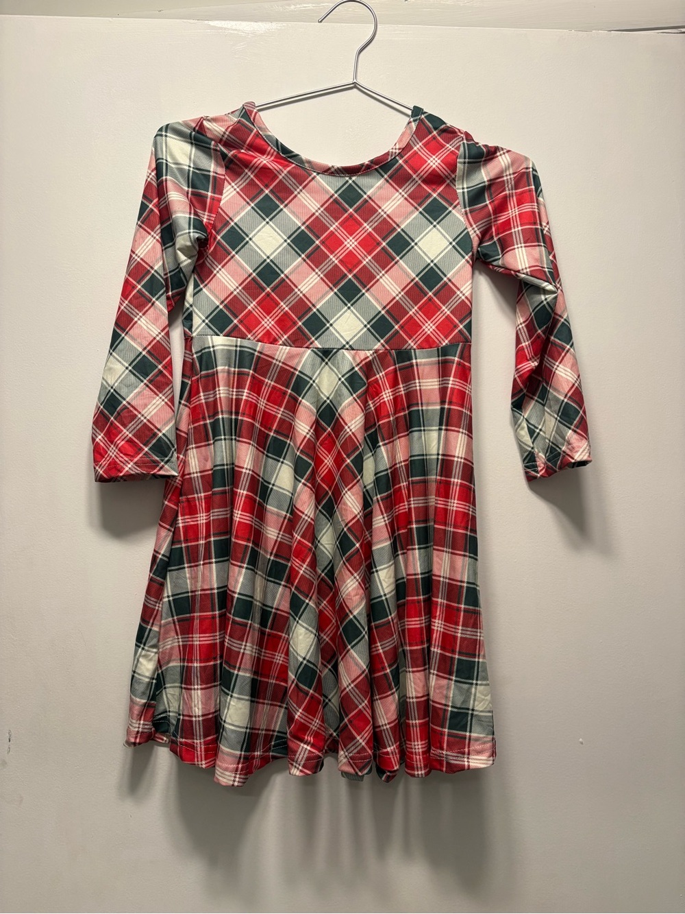 Girls Red Plaid Long-Sleeve Twirl Dress